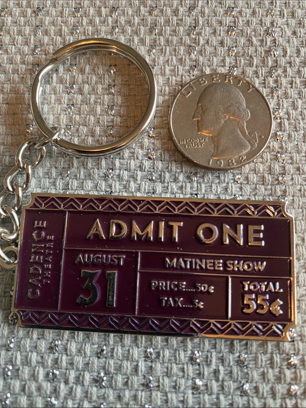 Vintage-Style 'Admit One' Ticket Keychain in Brown by